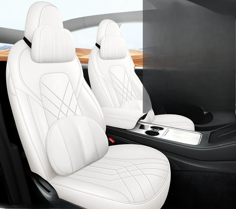 

2024 Sport Custom Fit Car Accessories White Leather Synthetic Full Set Car Seat Covers for Tesla Model Y Seat Cover Replacement