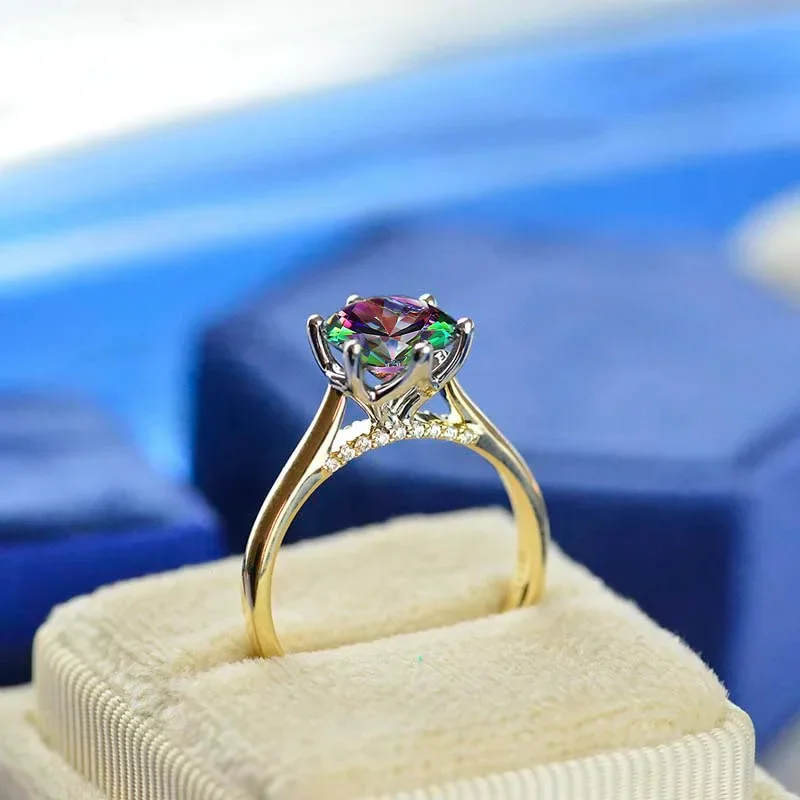 New Fashionable Seven Color Six Claw Zircon Bridal Ring, Classic Simple and Versatile, High End, Colorful Cube  Jewelry