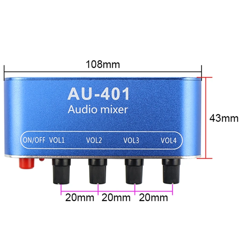 Stereo Mixer (4 Input ,1 Output ) Individually Controls Board DIY Headphones Amplifier Case DC12V