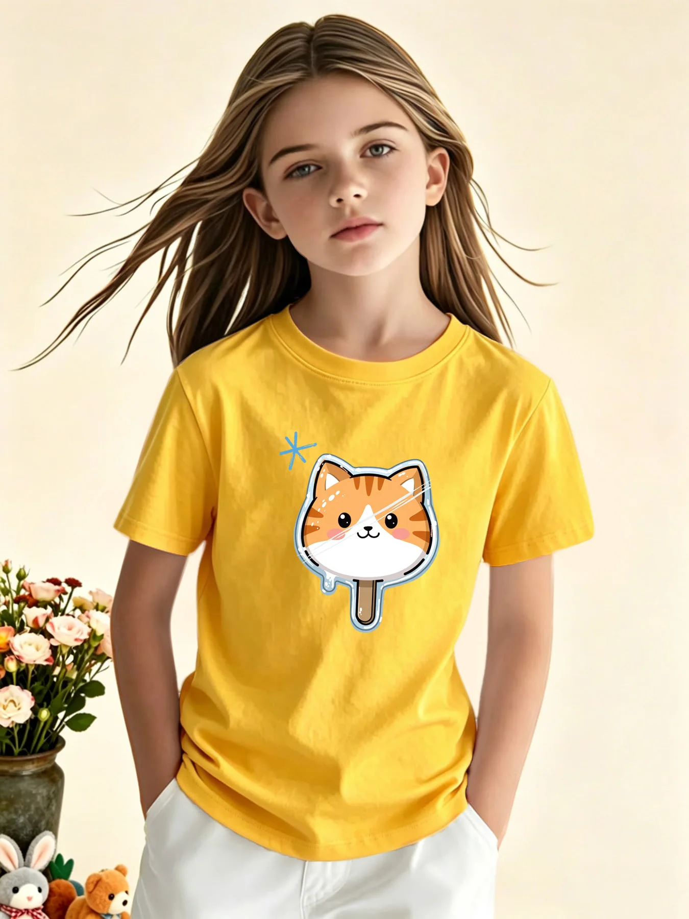 Cat Ice Cream Popsicle Print T Shirt Family Matching Outfit Boys Girls Kids Short Sleeve Cartoon Children Daily Tees