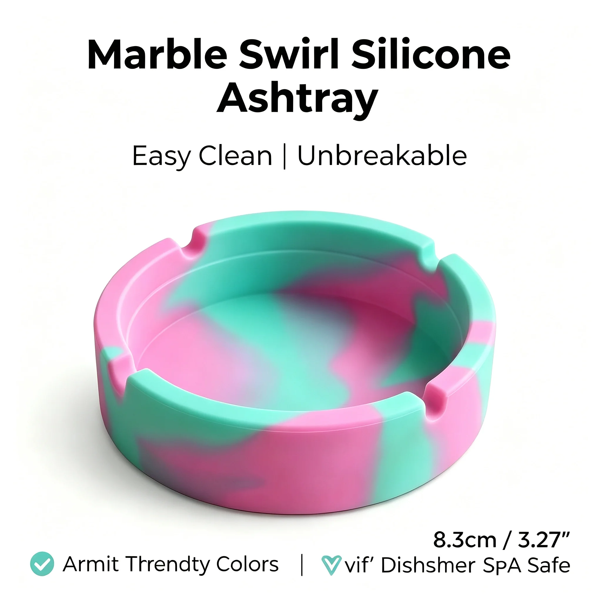 

Unbreakable Silicone Ashtray - Easy Clean Marble Swirl Design, 8.3cm Portable & Durable, Heat-Resistant Non-Slip Ash Tray
