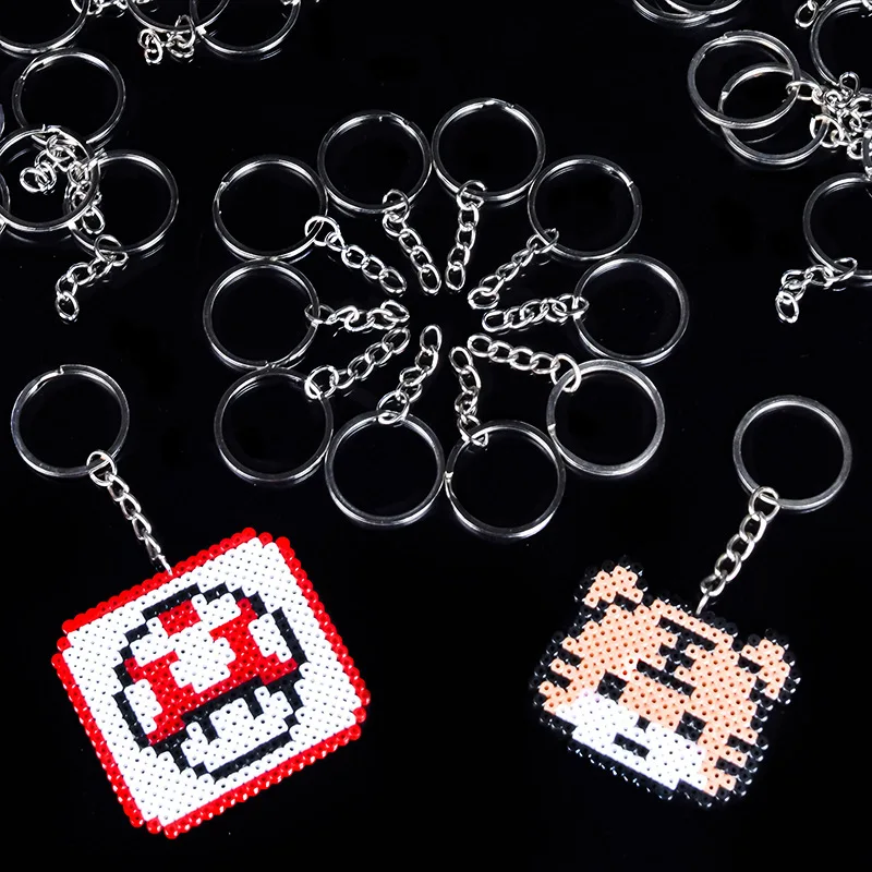 Hama Bead Accessories Metal Keychain with Chain Flat Double-layer Key Ring Hanging Ring Diy Accessories Metal Earth