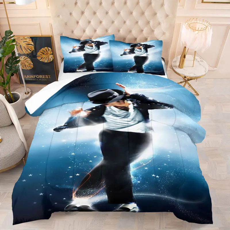 Michael Jackson Legend Comforter Set Retro King Of Pop Stage Moonwalk Print Bedding Set Unique Quilt Sets For Bedroom Decor Gift