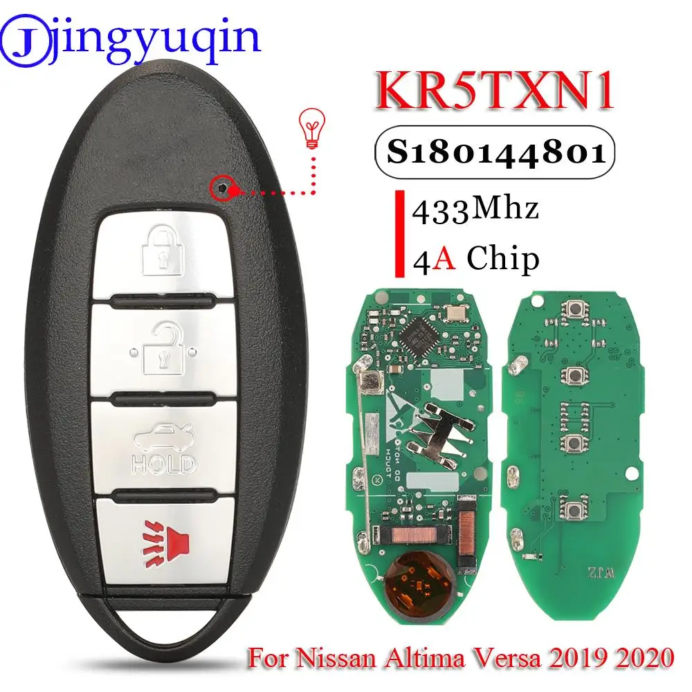 

Jingyuqin S180144801 KR5TXN1 умный автомобильный дистанционный ключ без ключа для Nissan Altima Versa 2019 2020 433 МГц 4A чип-брелок 285E3-6CA1A