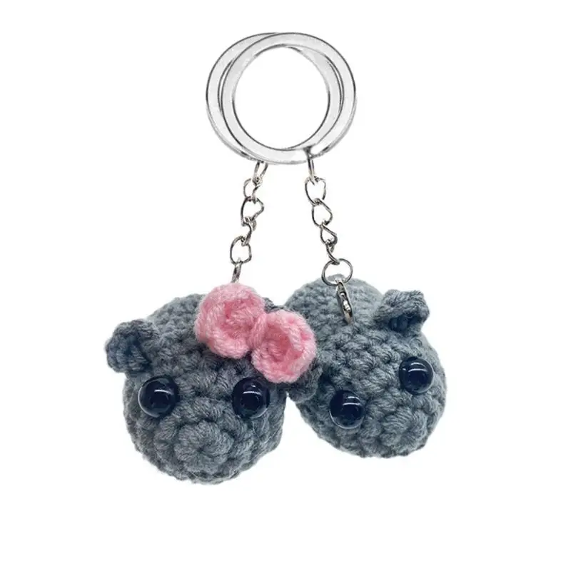 Portable Crochet Sad Hamster Keychain Charm Pendant 2 Pieces Set Gift Box with Sweet Card for Couples Trendy Adults