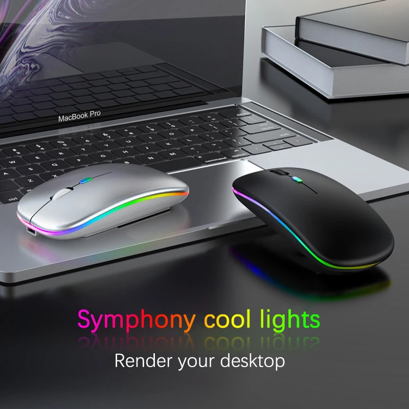 Wireless Bluetooth Mouse RGB Rechargeable Mice Wireless Computer Mause LED Backlit Ergonomic Gaming Mouse for Laptop PC 3600DPI