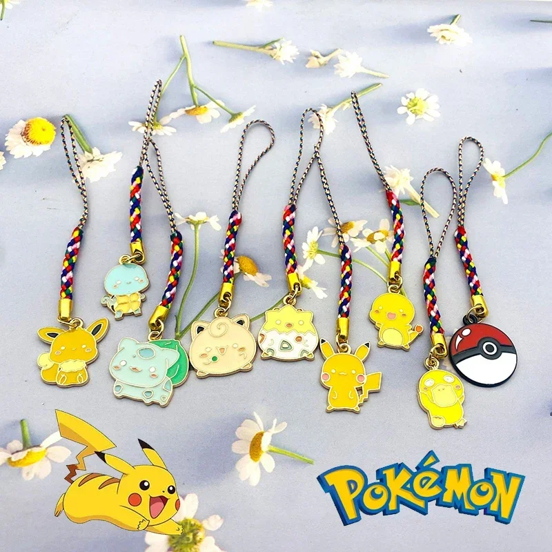 Anime Pokemon Pikachu Phone Strap Lanyards Cartoon Metal Decor KeyChain Charms USB Flash Drives U Disk Camera Anti-lost Lanyard