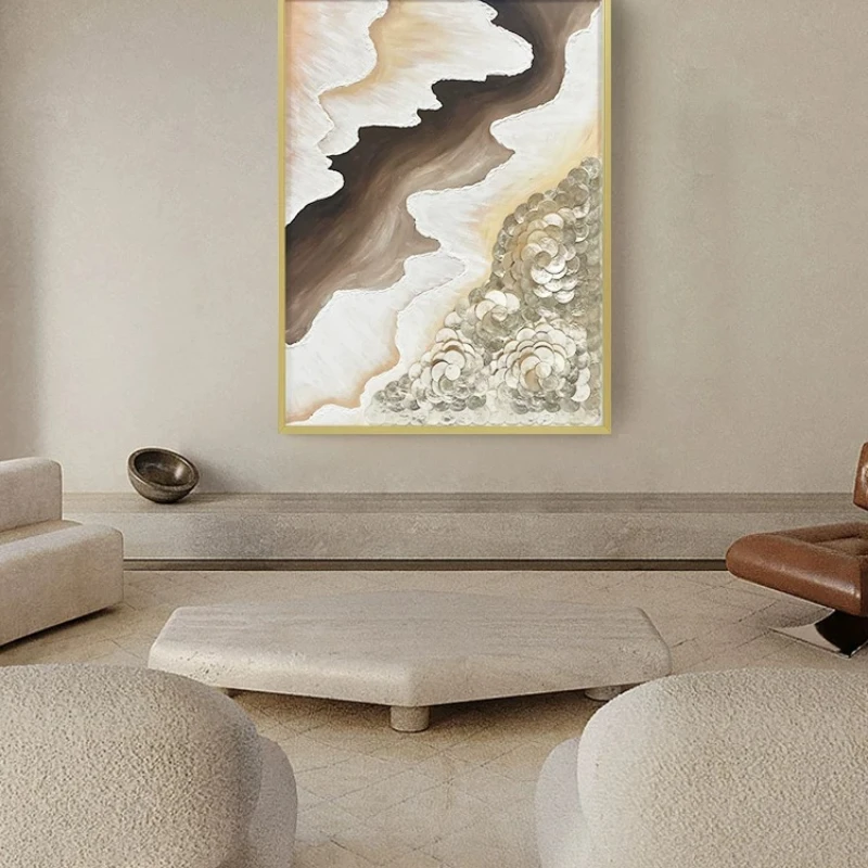 European light luxury hand-painted collage shell decorative painting high-end texture oil painting living room porch