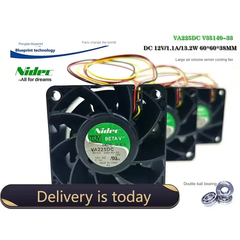 pa  Nidec Va225dc 6038 6cm Server 12v1. 1A Max Airflow Rate Double Ball Cooling Fan 620*60*38MM