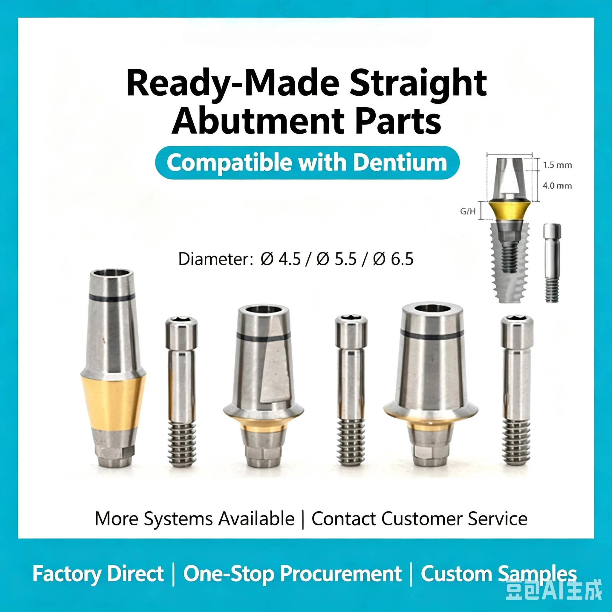 Dental Implant Accessories Compatible Dentium Straight Abutment Temporary Abutment Titanium Base Transfer Coping Closing Screw