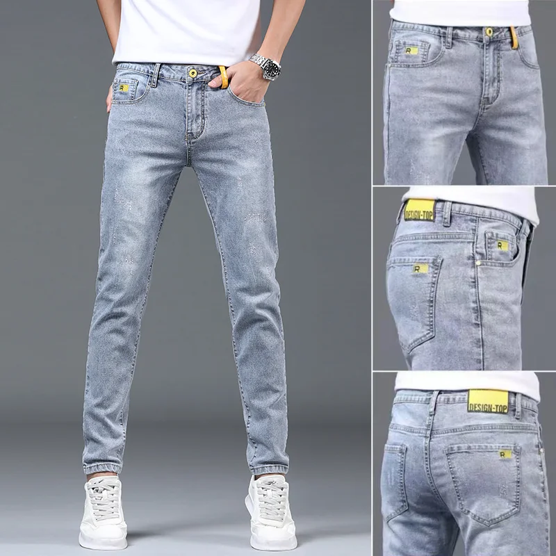 Harajuku Fashion Korea Designer Slim Jeans for Men Cowboy Streetwear Denim Full Length Pants Versatile Design Casual Trousers