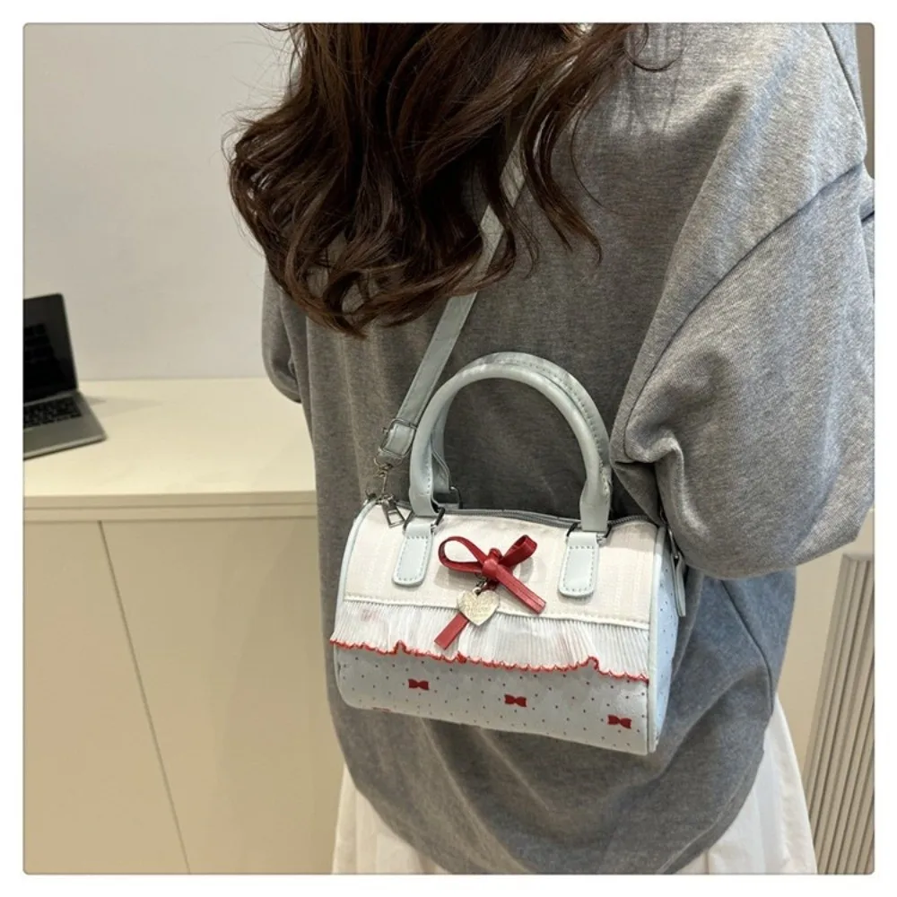 بو الجلود لوليتا حقيبة كروسبودي كشكش تصميم نقطة نمط بو الجلود حقيبة يد الحلو القوس وسادة شكل واحد الكتف حمل