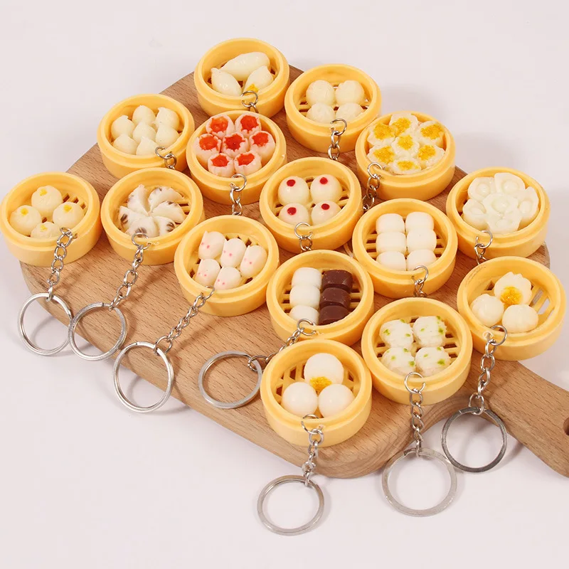 Simulation Food Keychain Pendant Funny Gift Dumplings Noodles Breakfast Key Chain PVC Toys Party Couple Car Bag Key Rings