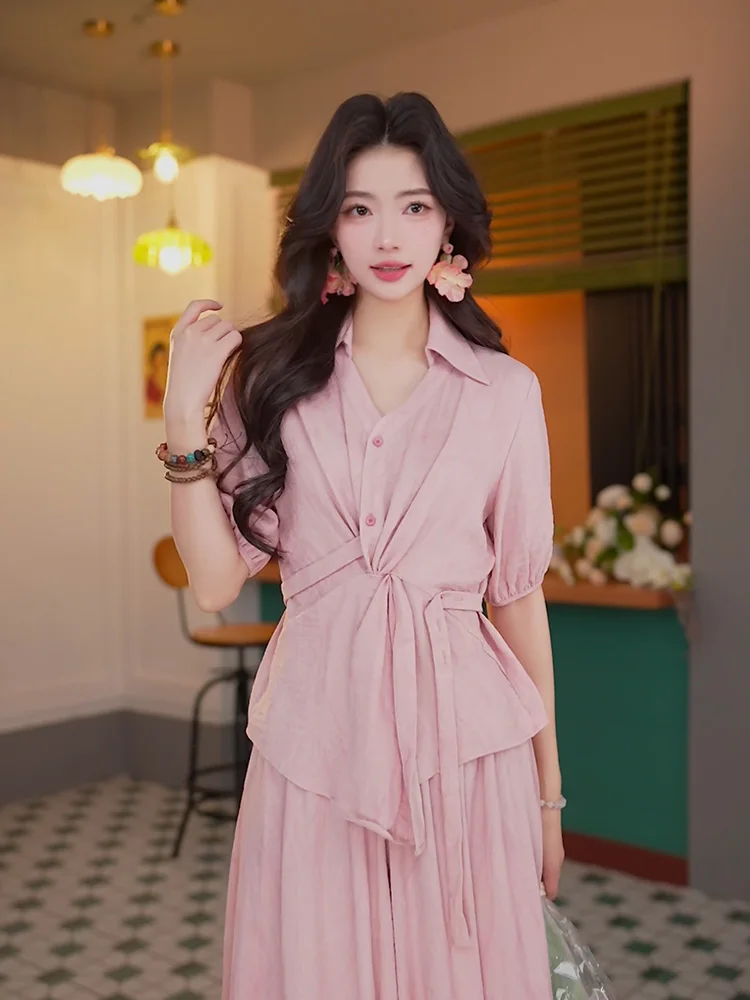

Jie Chen Floral ort Sve irt Женский свободный повседневный топ с узлом, летний модный дизайн для поездок на работу, V-ne, стандартного кроя