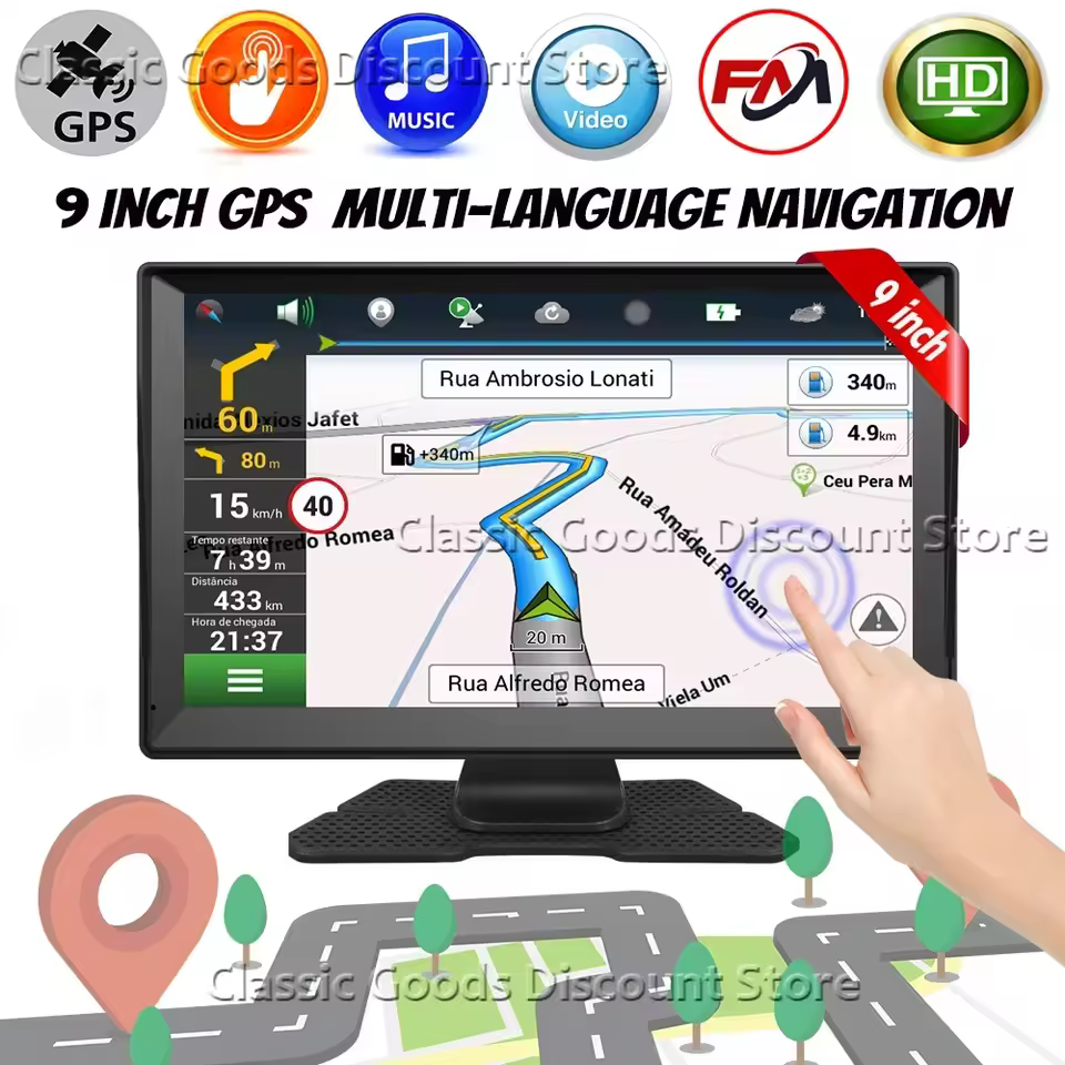 Car GPS Navigation 9 Inch HD Touch Screen GPS Navigator Truck Sunshade Sat Nav 256M+8G 2025 Europe Map GPS Navigators FM