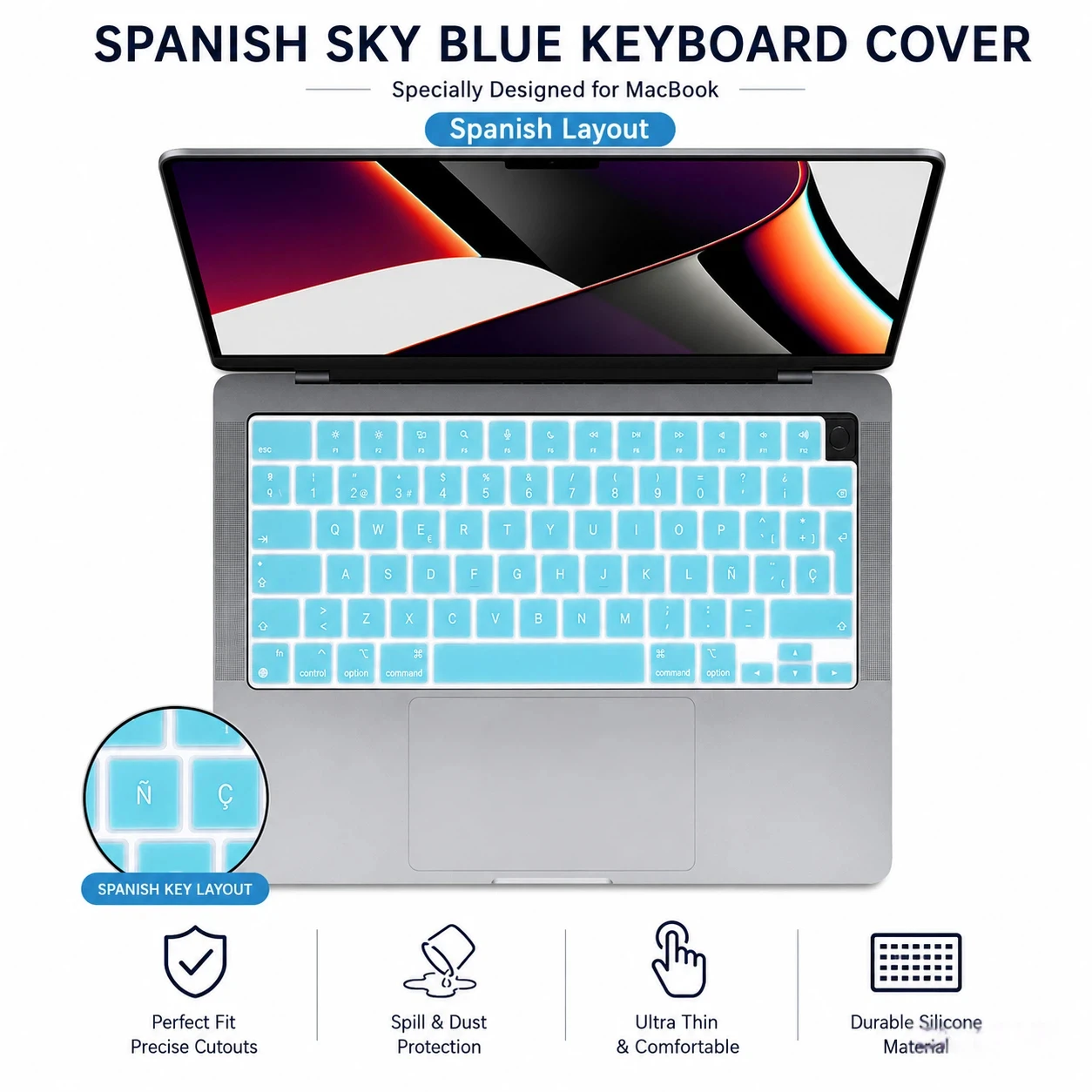 1PC Spanish Silicone Keyboard Cover EU for MacBook Pro14