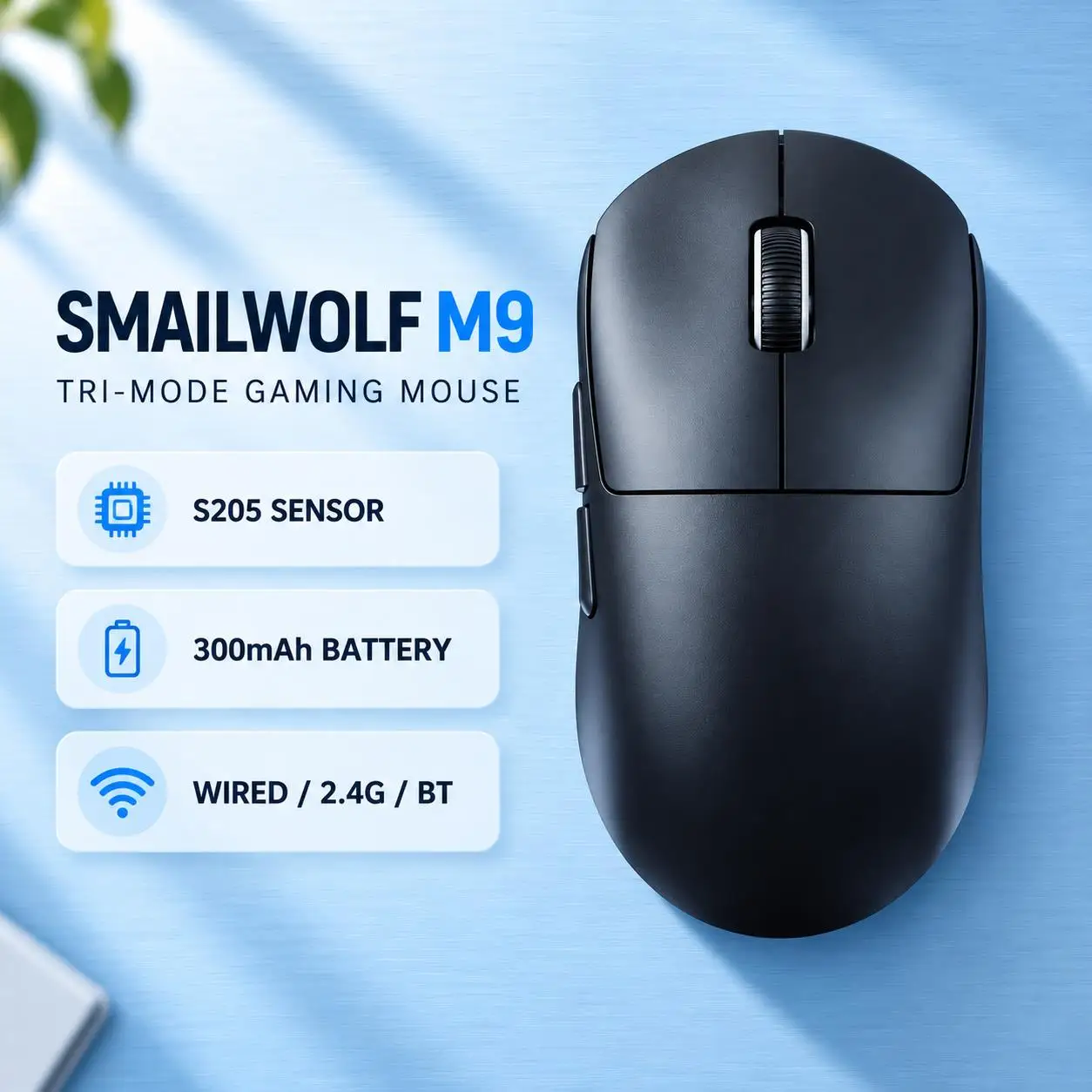 SMAILWOLF M9/M9PRO Tri-Mode 12000 DPI Lightweight Mouse S205 PAW3311 Magnetic Charging Dock Rechargeable for FPS PC Laptop