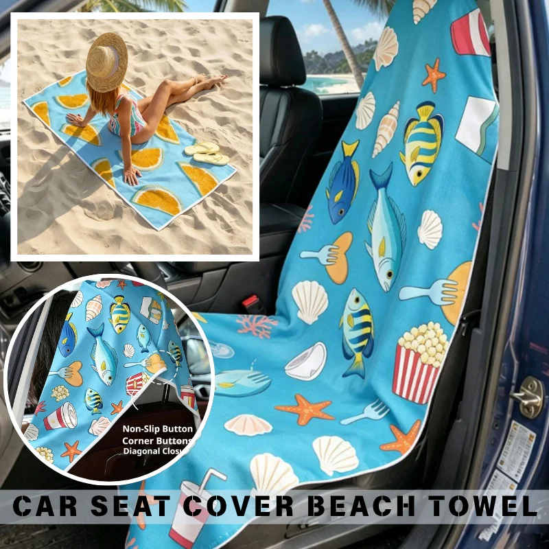 Quick Dry Beach Towel Convertible Car Seat Cover Waterproof Sand Proof Vehicle Seat Cushion for Summer Swimming Camping Cushion