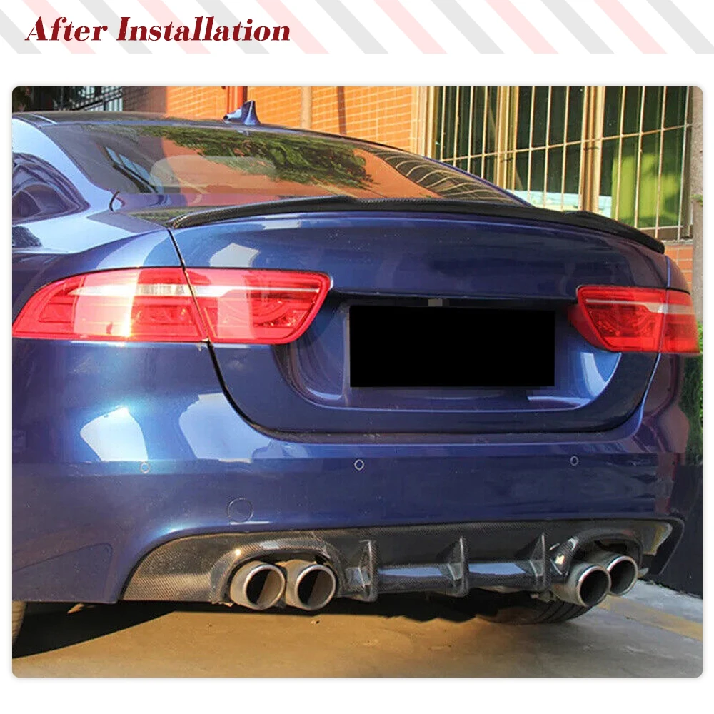 Carbon Fiber Rear Bumper Lip Diffuser Spoiler for Jaguar XE Sedan 4-Door 2015 - 2017 Dual Exhaust Two Outlet Exhaust Diffuser