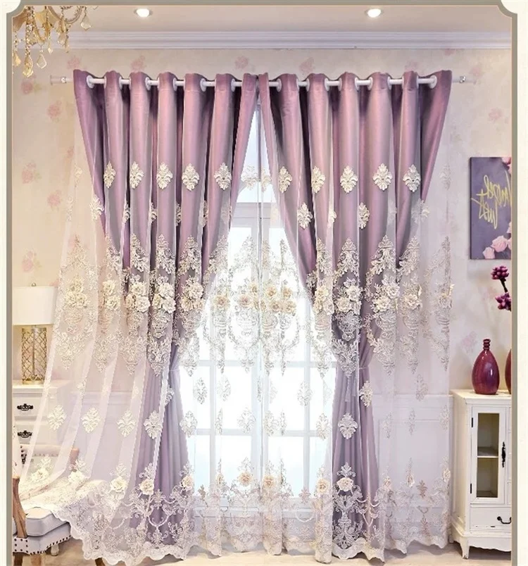 Europäische, luxuriöse, bestickte, doppellagige Halbschmuckvorhänge, individuell für Wohnzimmer und Schlafzimmer, Vorhänge mit hoher Schattierungsrate – Detail 26