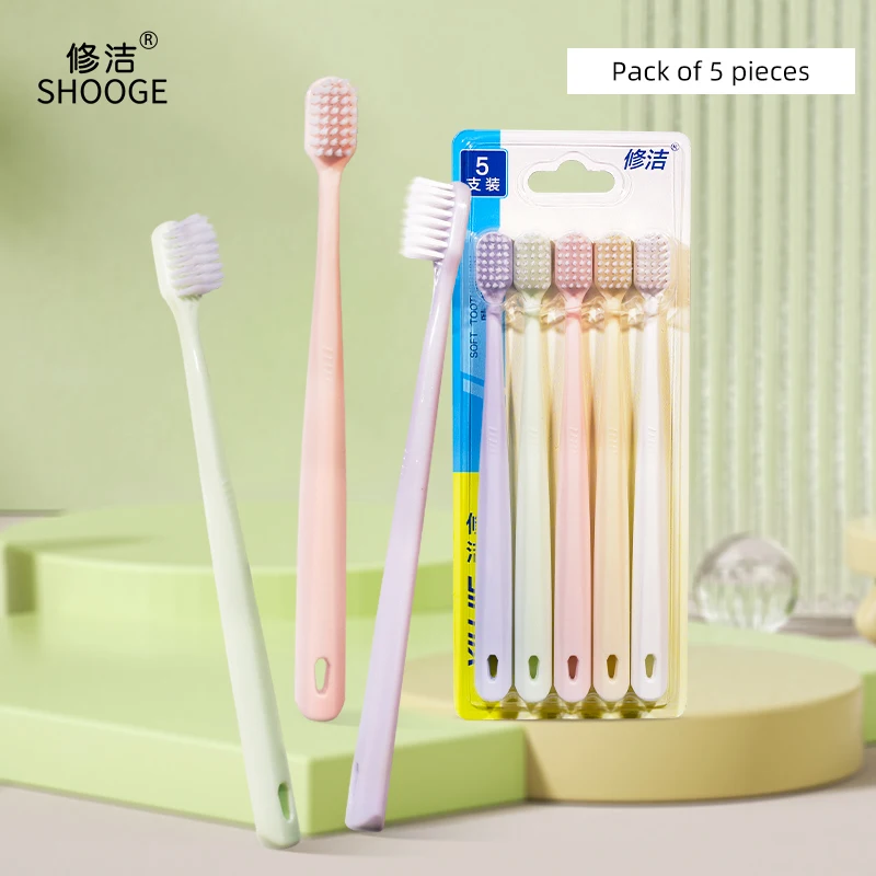 5pcs/box Adult Toothbrushes for Sensitive Teeth Wide Heads 0.15mm Sharp Bristles Bundle Design Anti - bacteria Ergonomic Handles