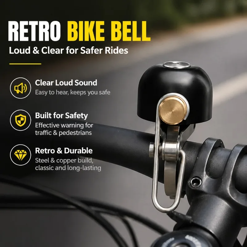 Fahrradklingel Retro Klassisch Klarer Lauter Ton Stahl Kupfer MTB Mountainbike Lenker Klingelhorn Sicherheits-Fahrradwarnung Alarm