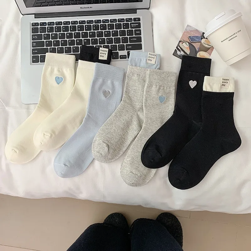 Damensocken, koreanische, kontrastierende, süße, einfache, niedliche, vielseitige, Kawaii-Sport-, Freizeit-, bequeme, hochwertige Baumwollsocken für Mädchen