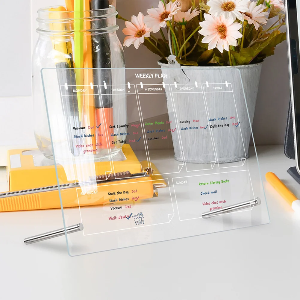 לוח שנה קיר מגנטי למקרר עם דוב מחיק לוח הערות אקרילי יצירתי עם עט כתיבה למשרד