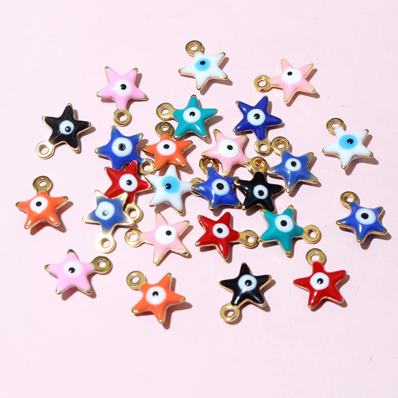 20pcs 10x8.5mm 에나멜 이블 아이즈 스타 매력 펜던트 스테인레스 스틸 DIY 쥬얼리 액세서리 바인딩 팔찌 귀걸이