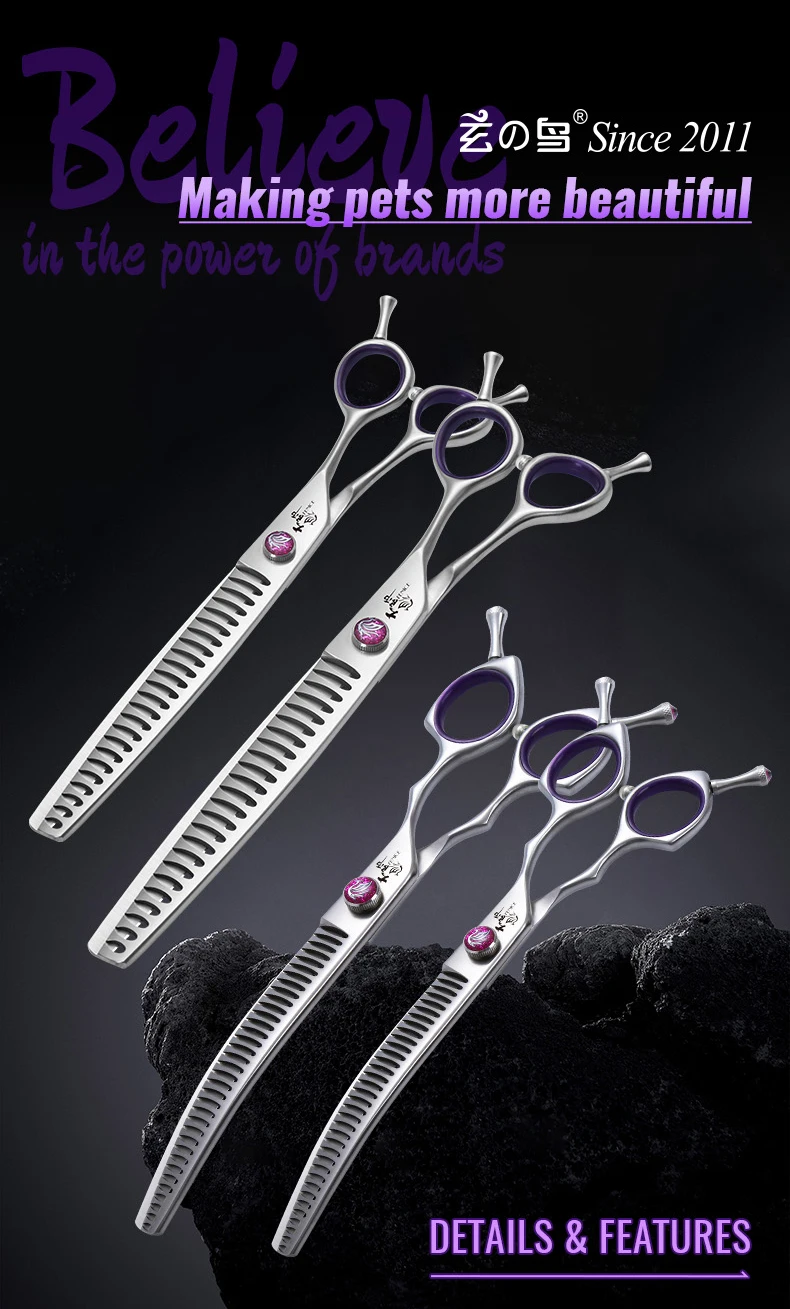 Fenice 7,0/7,5/8,0 Zoll Professionelle Tierpflegeschere Fishbone Zähne Gerade/Gebogene Chunker Schere JP440C Groomer Werkzeuge – Detail 3