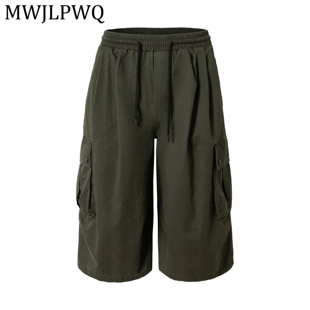 

MWJLPWQ Trendy American-Style Solid Color Multi-Pocket Workwear Pants Men Summer Vibe Street Loose Wide-Leg Casual Shorts 14449