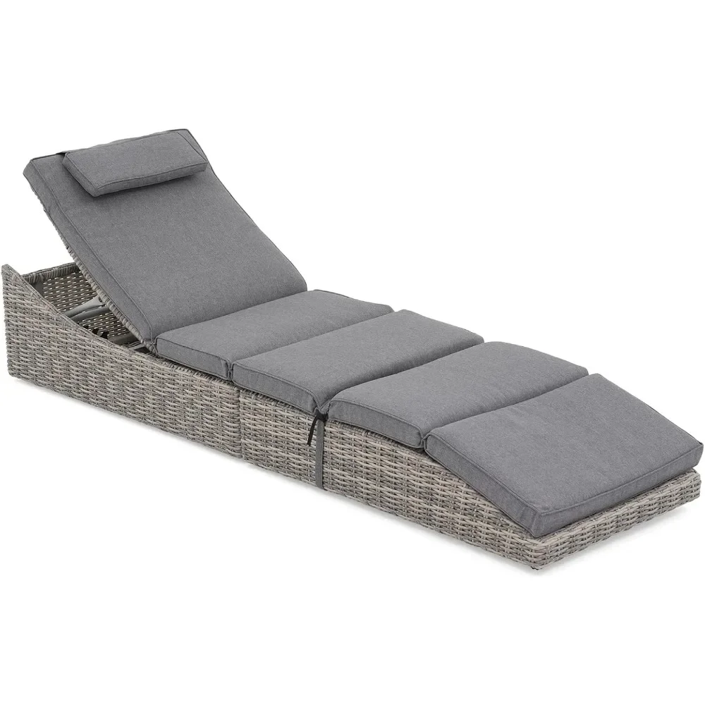 

Folding Outdoor Adjustable Chaise Lounge Chair with Removable Cushion, Fully Assembled, Patio PE Rattan Reclining Lounger