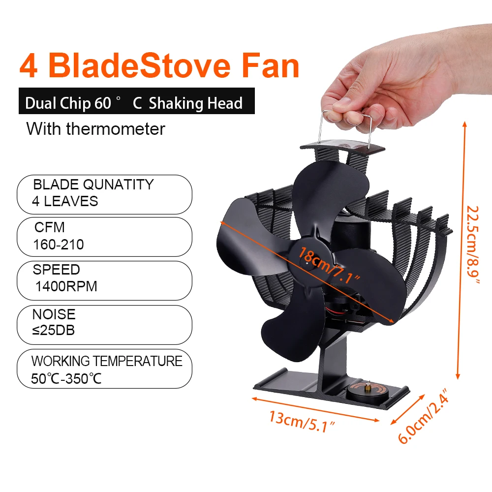 60 Rotation Fireplace Fan 4 Blade Heat-powered Stove Fan Log Wood Burner Eco Quiet Stove Fan Home Efficient Heat Distribution