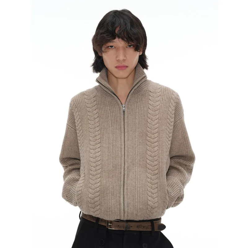 HKSH Autunno Inverno Nuovo Uomo Marea Colletto rovesciato Cerniera Cravatta Fiori Design Maglione sottile Cardigan Casual Elegante Ins Cappotto HK13724