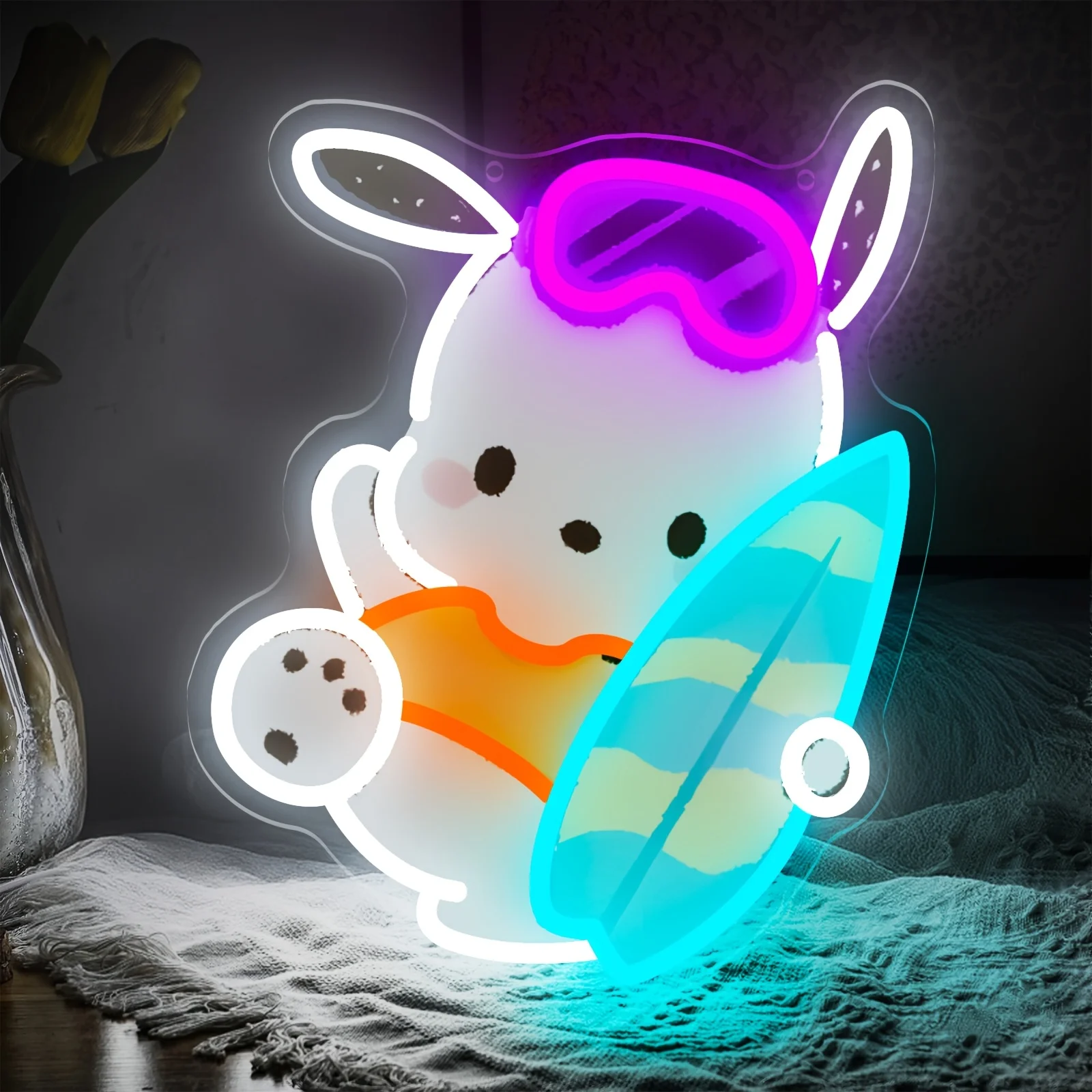 

Sanrio Pochacco Surfboard Neon Light for Wall Decor LED Dimmable Neon Sign USB Power for Boys Room Gaming Room Beach Party Decor