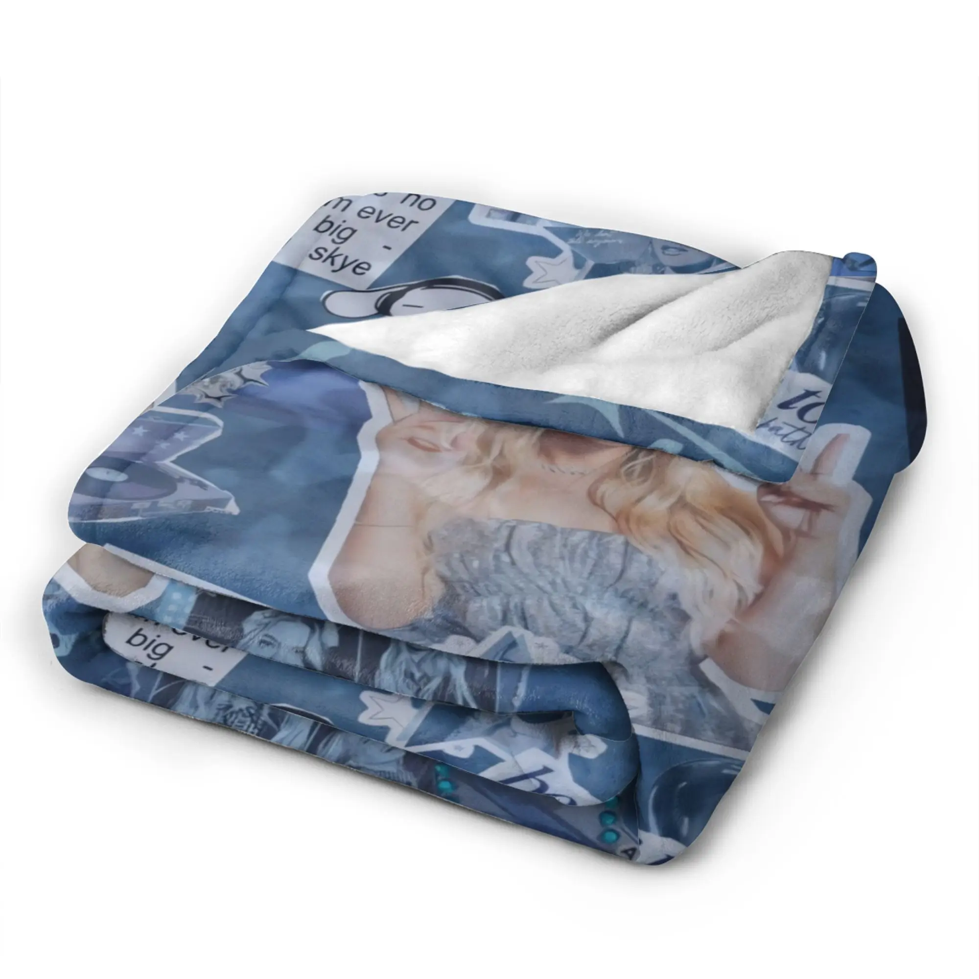 Blue Mixed Scrapbook Freya Skye Blanket  Soft Warm Plush Bedding Throws For Students Home Decor Flannel Bedspread Bed Cover