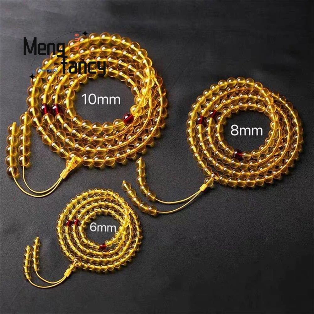 Natural Clear Golden Baltic Amber 108 Beads Mala Bracelet Multi Turn Stretch Hand String Necklace Daily Party Exquisite Jewelry