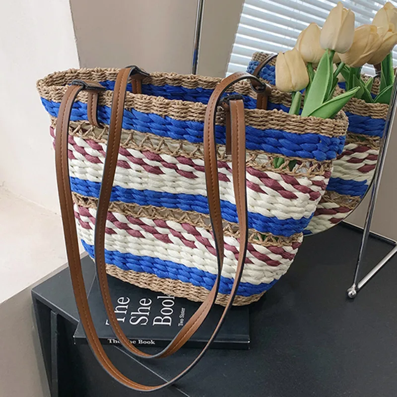 Summer Straw Shoulder Bag Women Handmade Vintage Beach Bag 2023 Raffia Rattan Woven Handbag Vacation Crossbody Bag Fashion Totes