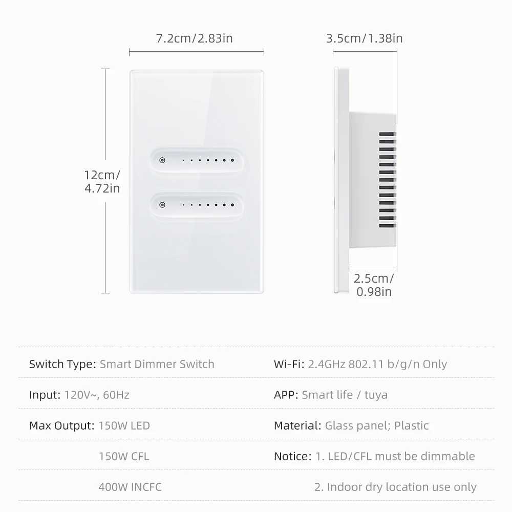 MIUCDA Tuya WiFi/Zigbee Smart Dimmer Touch Lichtschakelaar US 1/2 Gang Glazen Paneel APP Afstandsbediening voor Alexa Google Thuis