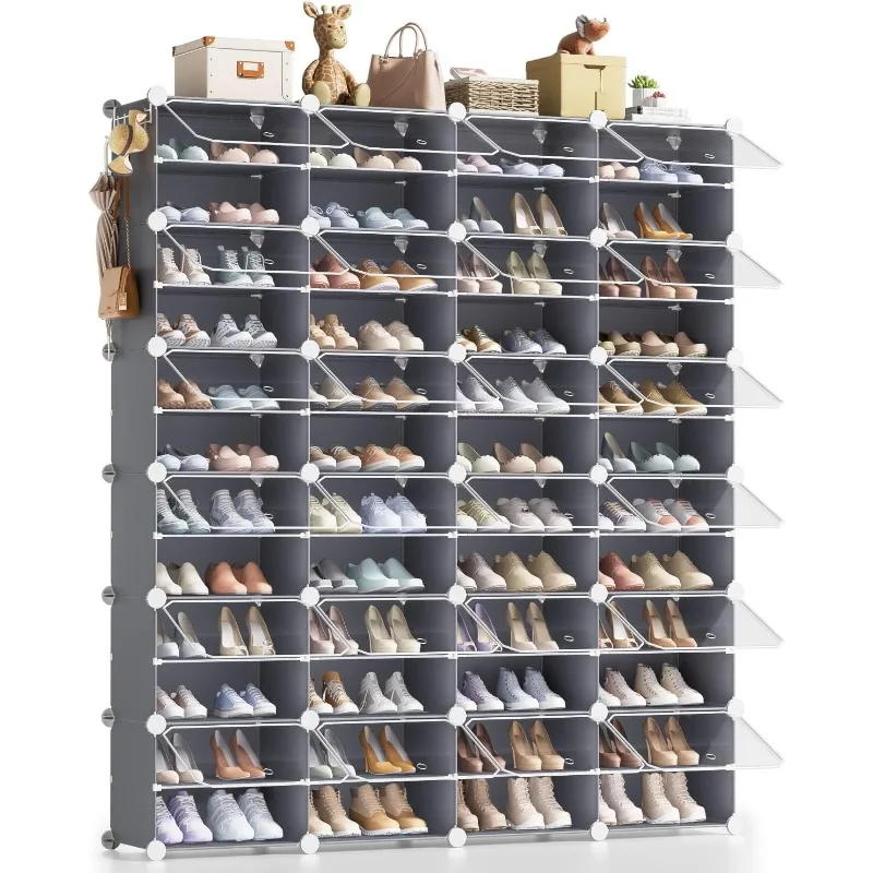 Big Shoe Storage Organizer Cabinet, 96-Pair Large Tall Shoe Rack Organizer with Covers Doors Tall Shoes Shelf Closed Portable