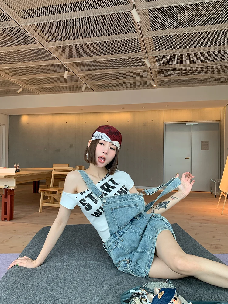 

Ana Phora High Waist Slimming Denim Overalls Korean Sle Summer New Spicy Girl Faionable Casual orts Zipper Closure