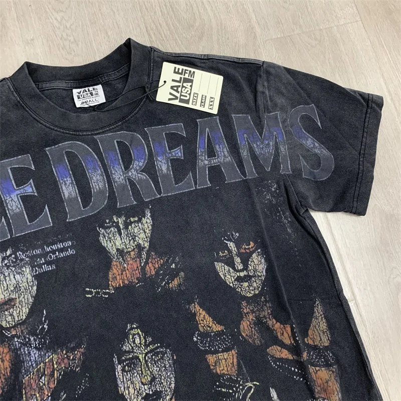 

Футболки Forever KISS Vale для мужчин и женщин, высокое качество 1:1, черные потертые черные футболки большого размера VALLEY с короткими рукавами