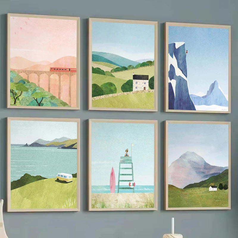 Affiche d'illustration de paysage naturel minimaliste sans cadre, impression sur toile, peinture artistique touristique Yosemite, décoration de chambre à coucher, 1 pièce