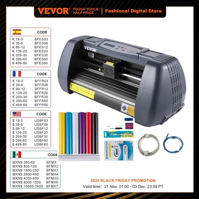 

VEVOR Vinyl Cutter Machine Computer Windows Software 3 Blades Pen Holder 14Inch 375MM Max Paper Feed Printer Cutting Plotter