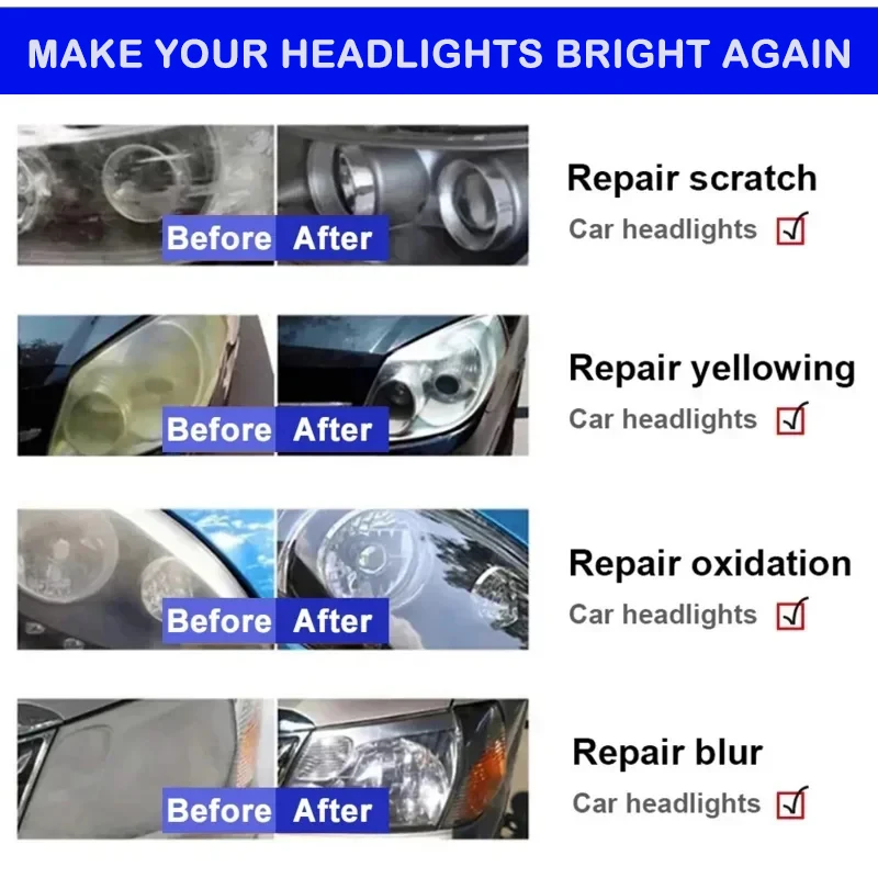 Car Headlight Restoration Polishing Kits Headlamp Scratch Remover Repair Cleaning Agent Remove Oxidation Headlight Polish Liquid