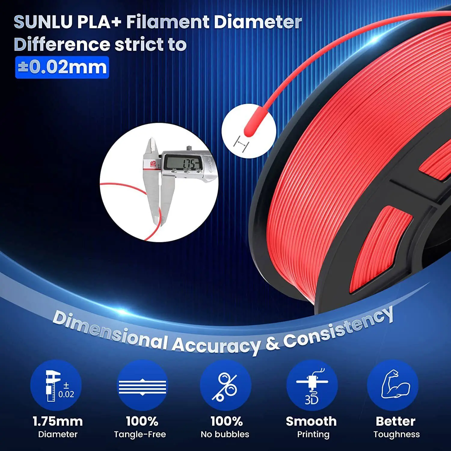 SUNLU pla plus 3D Filament 3KG 1KG/Roll 1.75MM Accuracy +/-0.02MM 100% No Bubble Non-Toxic Odorless Bright Color For 3D Printer