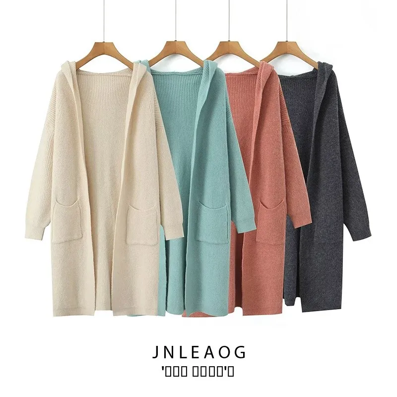 

JNLEAOG Faion Thiened Long Hooded Open Cardigan Women's Autumn New Sle Street Sle Loose Fit Pure Color Polyester Fiber