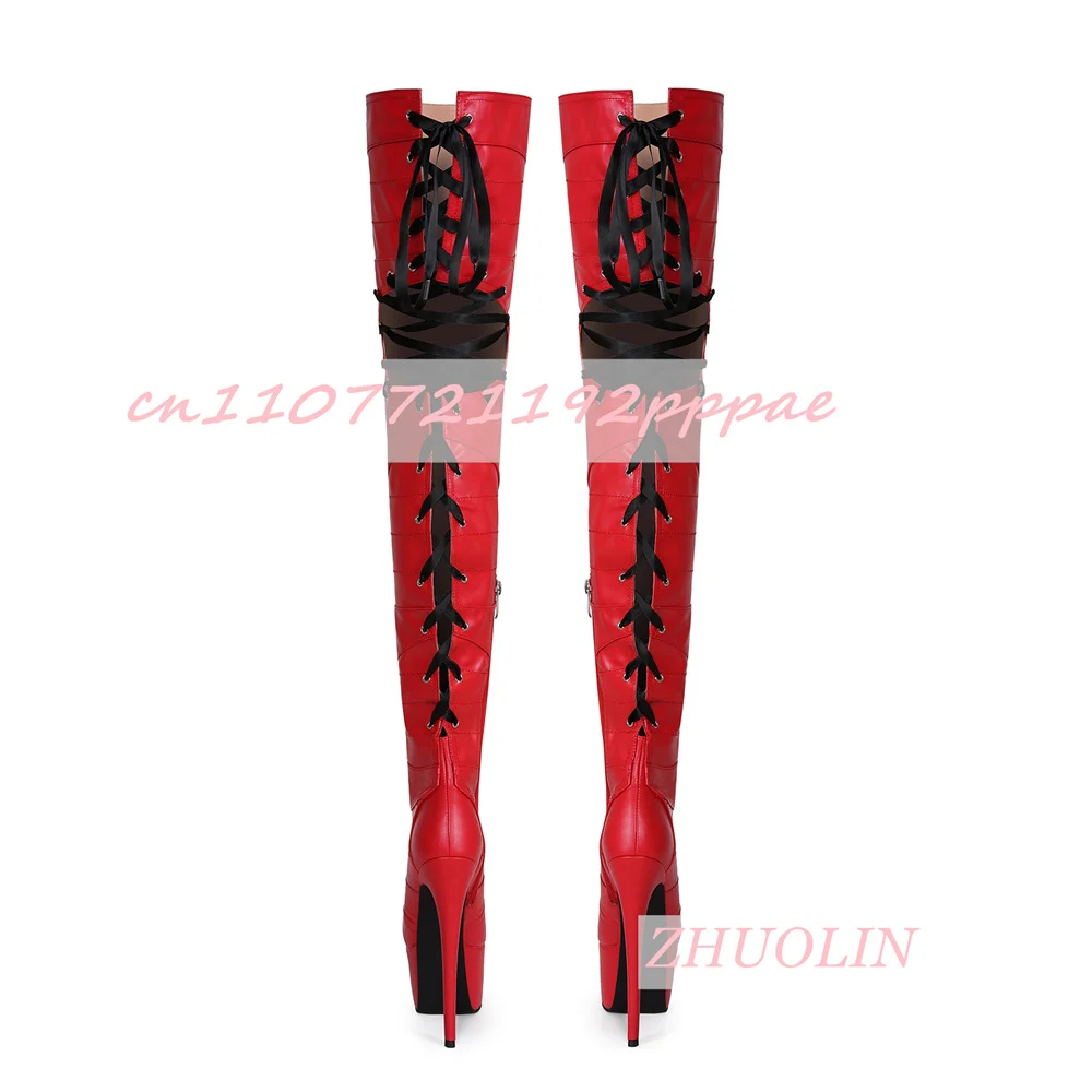 المرأة سوبر عالية الكعب الدانتيل متابعة منصة الأحذية عبر خلع الملابس الجانب سستة الإفراط في الركبة الأحذية الحمراء المرحلة القطب أحذية الرقص #6