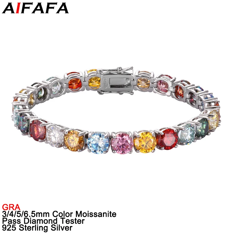 

3/4/5/6.5mm Full Color Moissanite Tennis Chains Bracelet Sparkling s925 Silver Moissanita Lab Grown Diamond Hand Chain Jewelry