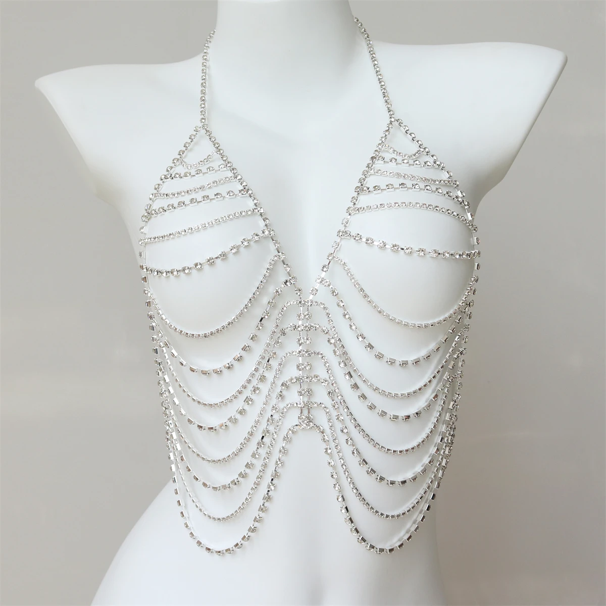 New pattern Fashion Nightclub Multi layered Tassel Rhinestone Bra Chain Exquisite Sexy Luxurious Shining Rhinestone Body Chain